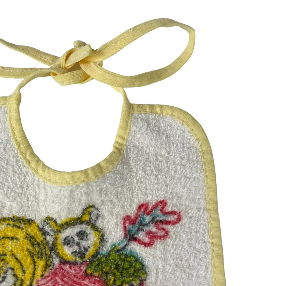 Vintage Squirrel Acorn Oak Leaf Tie-up Baby Bib Infant Nature Red Yellow Photos